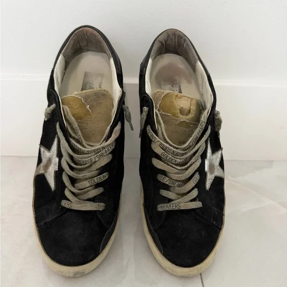 Golden Goose Super-Star Black Suede Sneakers with Silver Star PRICED TO SELL - Picture 5 of 11
